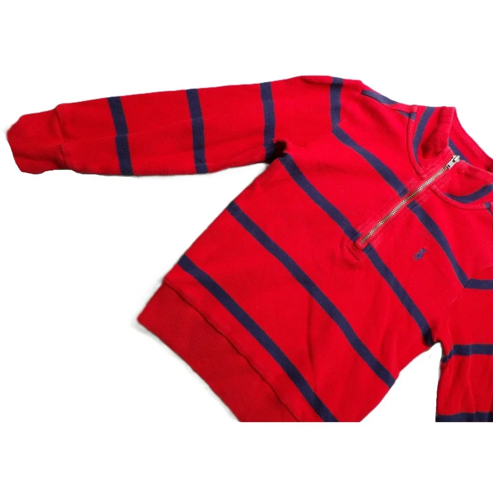 Polo Ralph Lauren Boys 1/4 Zip Pullover Sweatshirt Red Blue Striped 3/3T Toddler